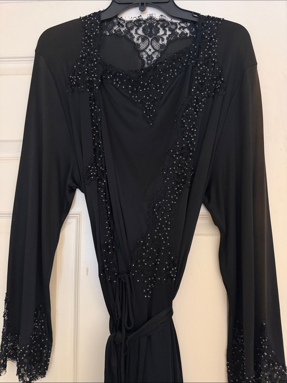 Victoria Second Collection Black Lace & Beaded Long Sleeve Wrap Dress size M